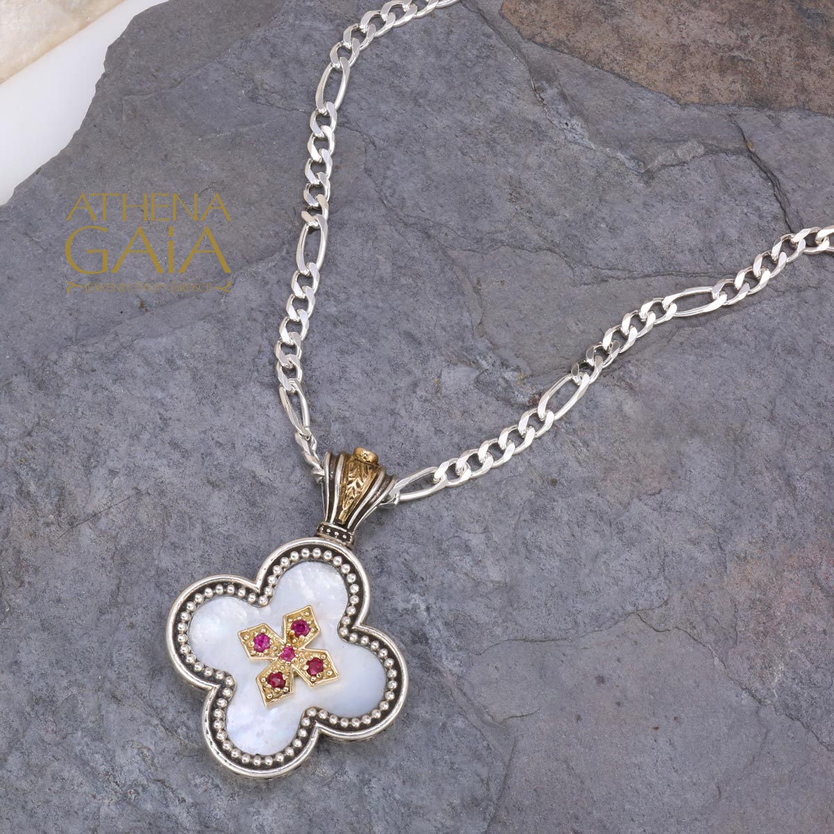 Mother of Pearl Rounded Greek Cross - 18k Gold & Sterling Silver
