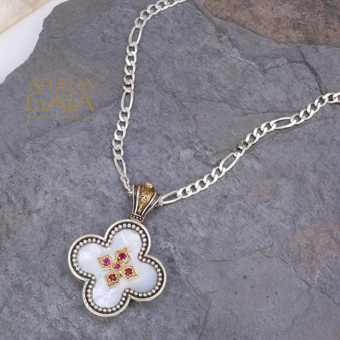 Mother of Pearl Clover Cross Pendant