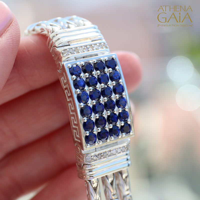 Sapphire Grid Bracelet - Sterling Silver Bracelet - Byzantine Chain Bracelet