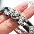 Medusa Sapphire Hinged Leather Bracelet - Sterling Silver Bracelet
