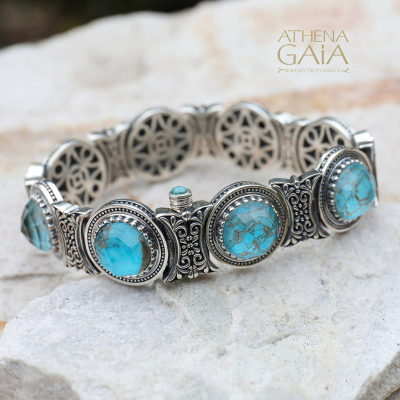 Circular Stone Bracelet - Sterling Silver - Link Bracelet