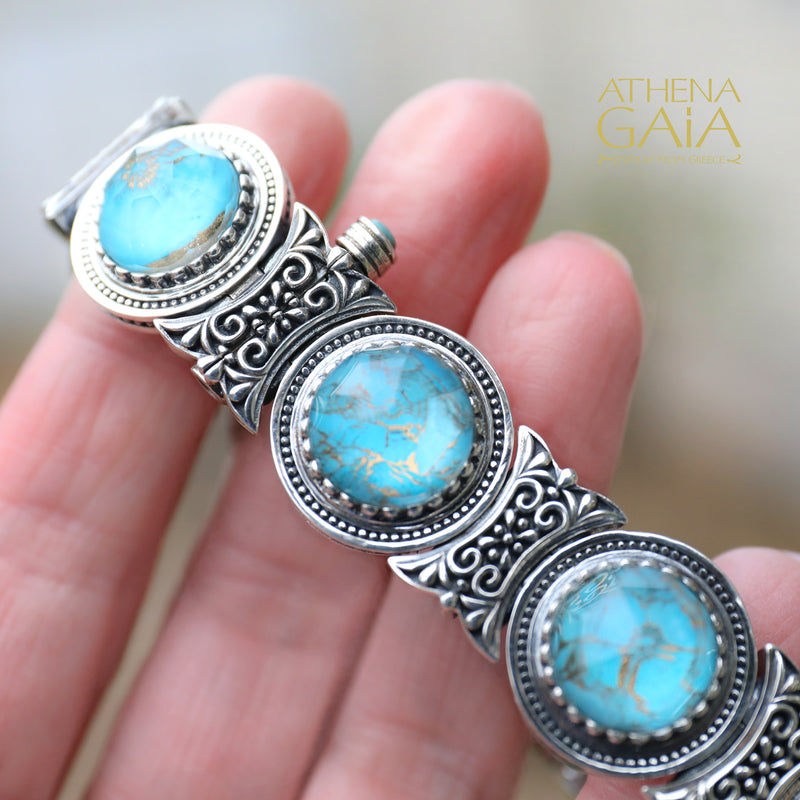 Circular Stone Bracelet - Sterling Silver - Link Bracelet