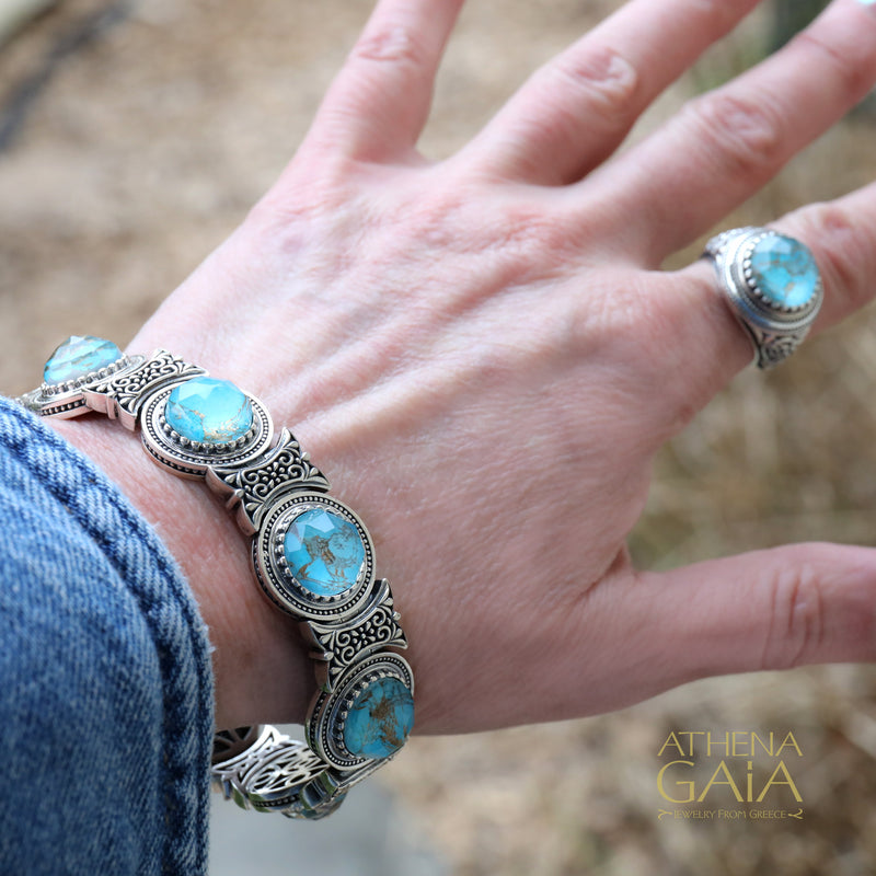 Circular Stone Bracelet - Sterling Silver - Link Bracelet