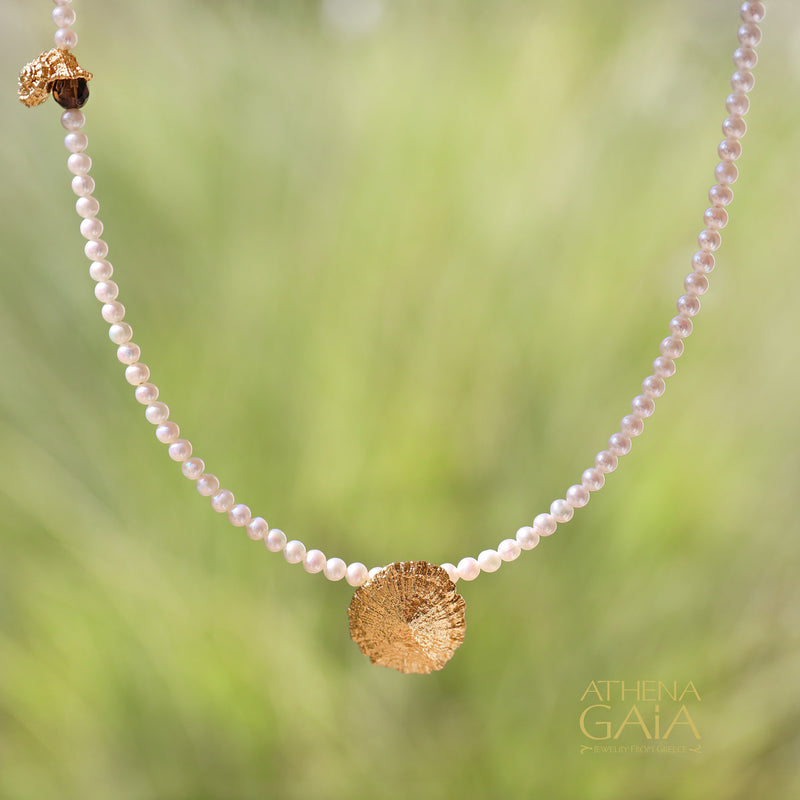 Seashell and Pearl Necklace - Gold Plated Sterling Silver Necklace
