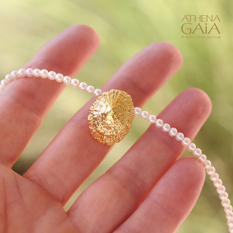 Seashell and Pearl Necklace - Gold Plated Sterling Silver Necklace