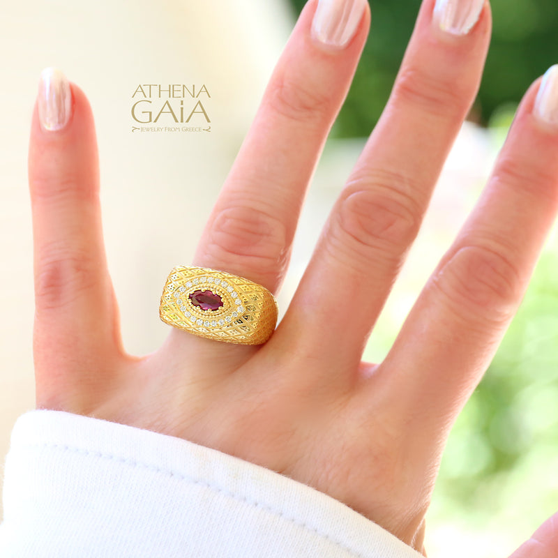 Royal Heritage Prolate Ring - 18k Gold Ring - Cocktail Ring