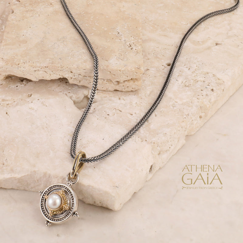 Cyclades Circle Framed Pendant - 18k Gold & Sterling Silver Pendant