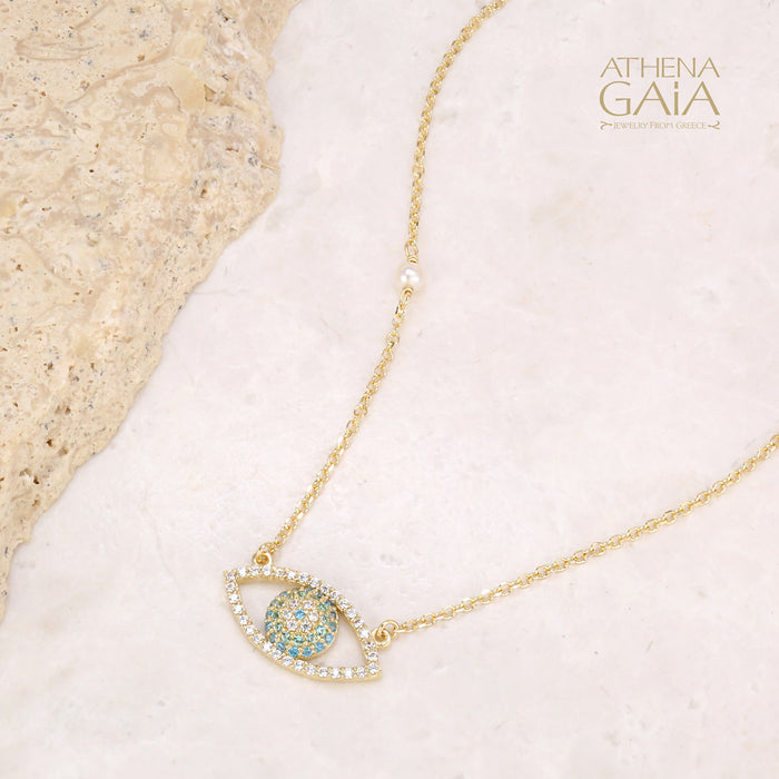 Mati Open Evil Eye Necklace (Large) -  14k Gold Necklace