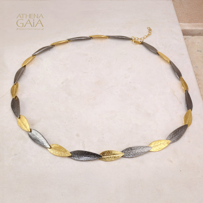 Leaf Train Necklace - Gold Plated Sterling Silver Necklace