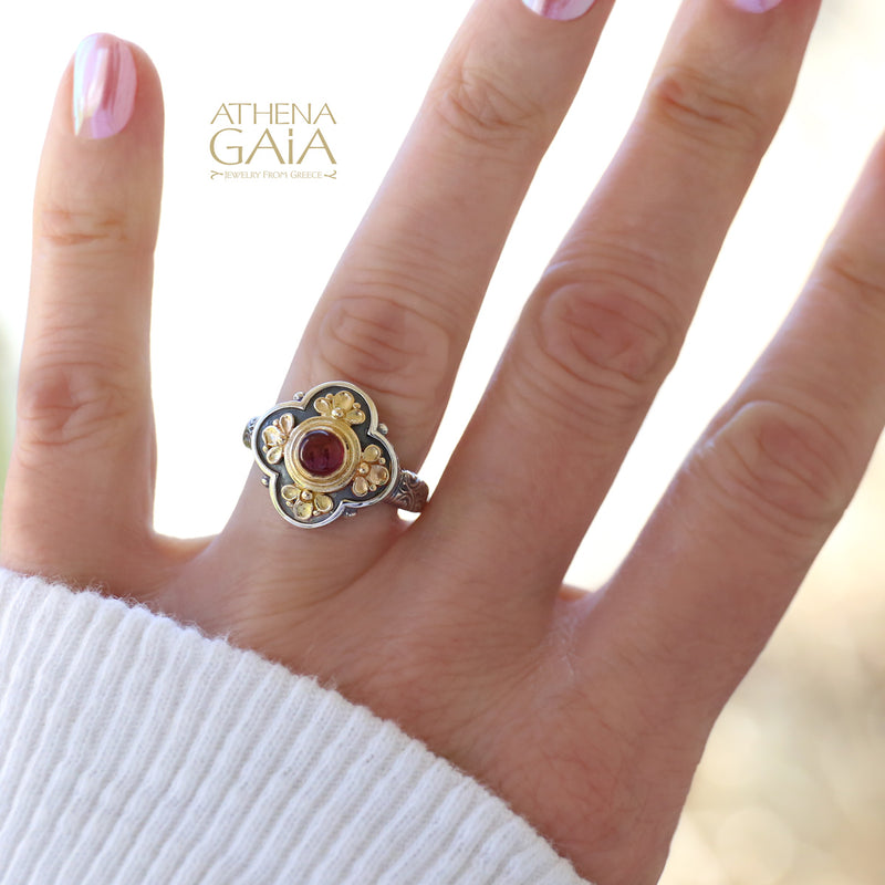 Athenian Flower Ring - 18k Gold & Sterling Silver Ring - Cocktail Ring