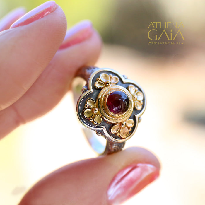 Athenian Flower Ring - 18k Gold & Sterling Silver Ring - Cocktail Ring