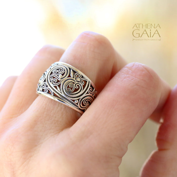 Kallisto Open Band Swirl Filigree Ring - Sterling Silver Ring
