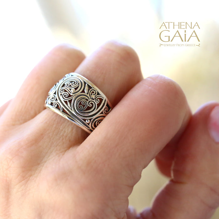 Kallisto Open Band Swirl Filigree Ring - Sterling Silver Ring