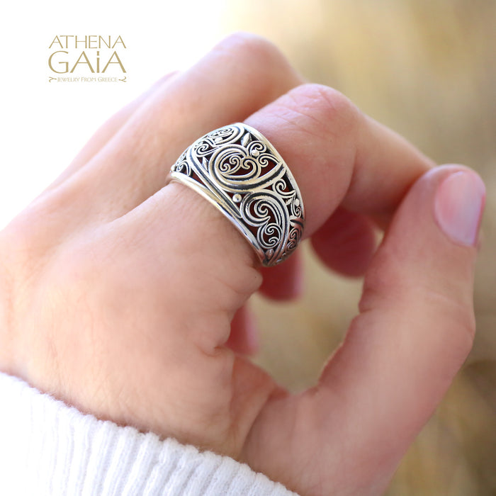 Kallisto Open Band Swirl Filigree Ring - Sterling Silver Ring