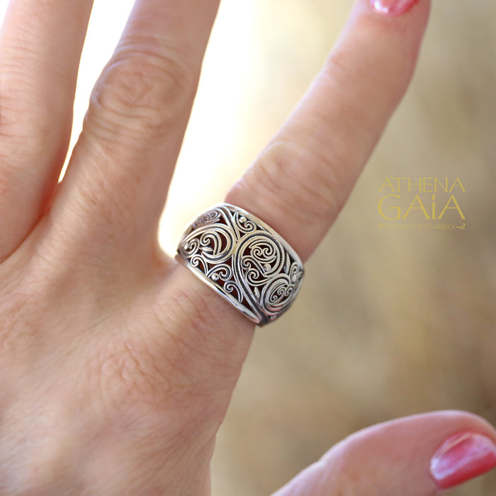 Kallisto Open Band Swirl Filigree Ring - Sterling Silver Ring