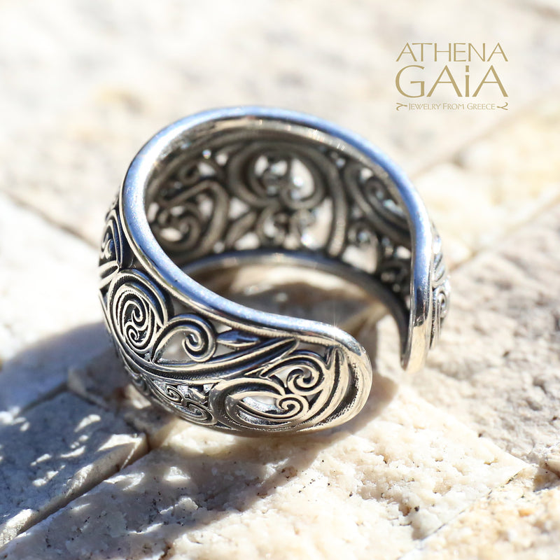 Kallisto Open Band Swirl Filigree Ring - Sterling Silver Ring