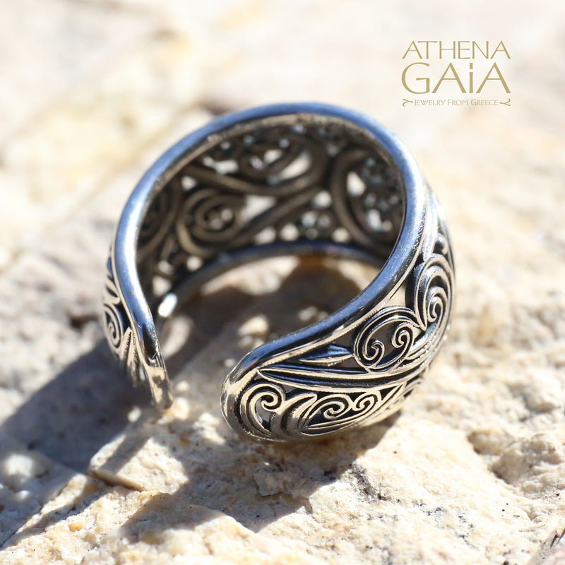 Kallisto Open Band Swirl Filigree Ring - Sterling Silver Ring