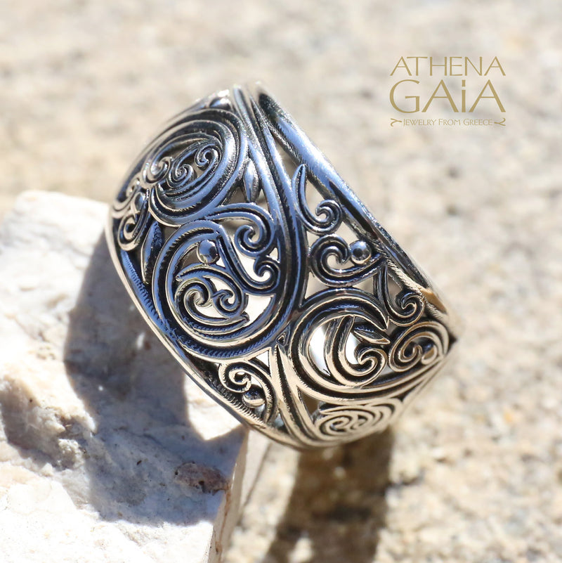 Kallisto Open Band Swirl Filigree Ring - Sterling Silver Ring