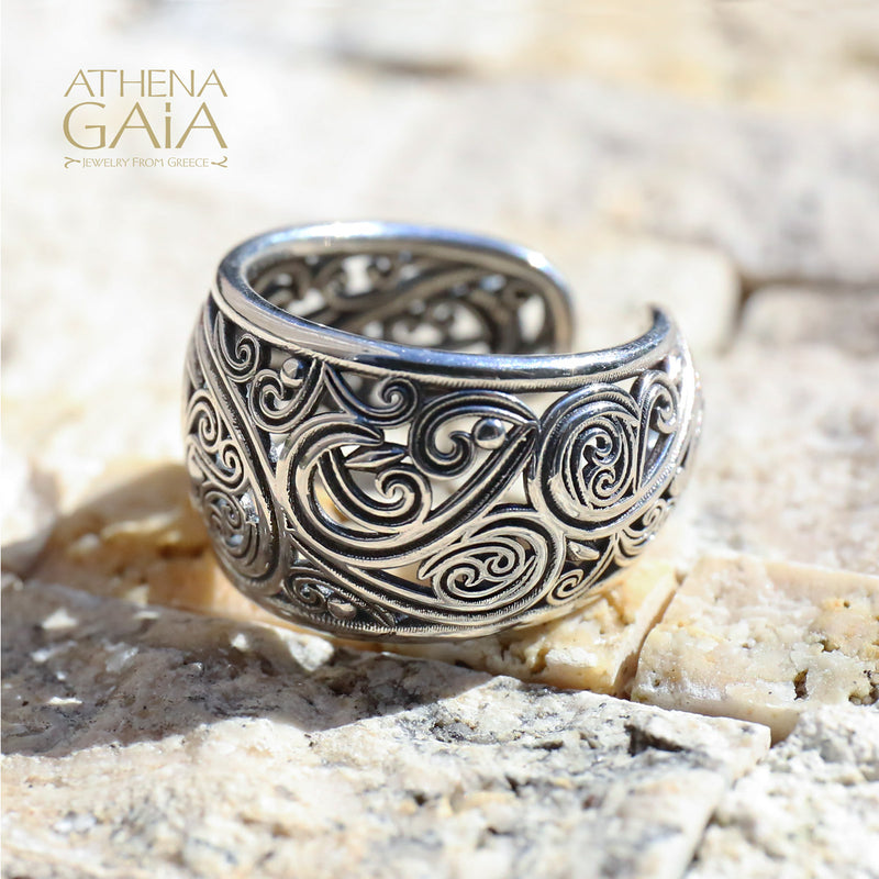 Kallisto Open Band Swirl Filigree Ring - Sterling Silver Ring