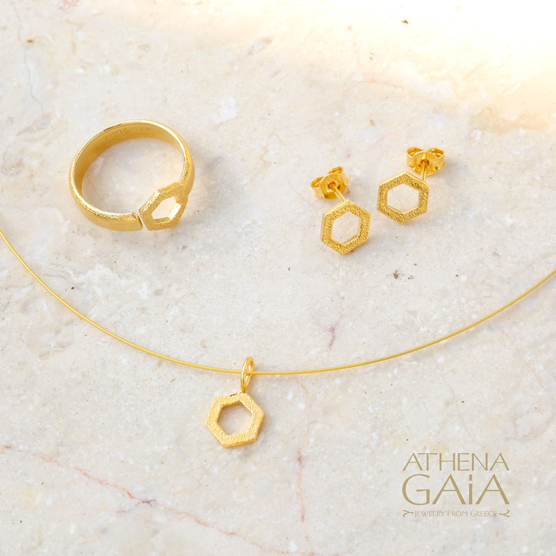 Single Honeycomb Necklace - 14k Gold Necklace