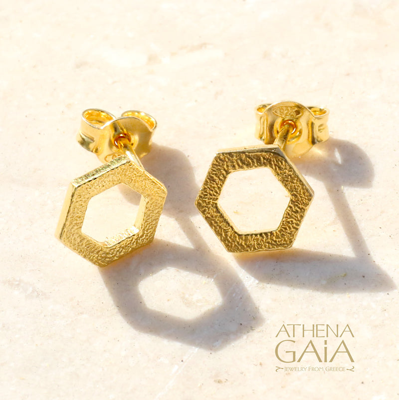 Single Honeycomb Post Earrings - 14k Gold Earrings