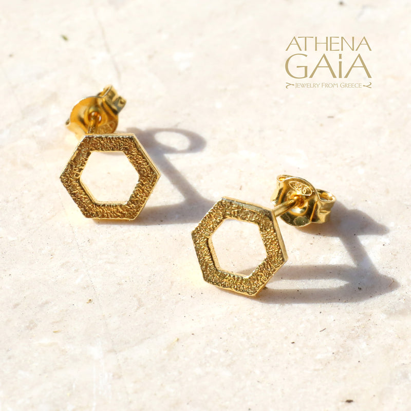 Single Honeycomb Post Earrings - 14k Gold Earrings