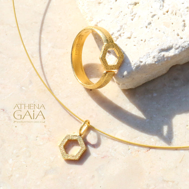 Single Honeycomb Ring - 14k Gold Ring