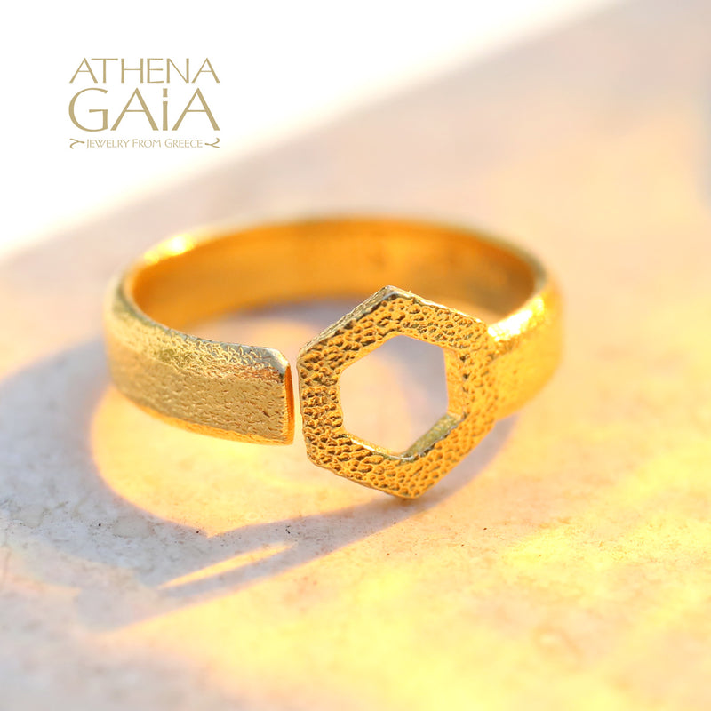 Single Honeycomb Ring - 14k Gold Ring