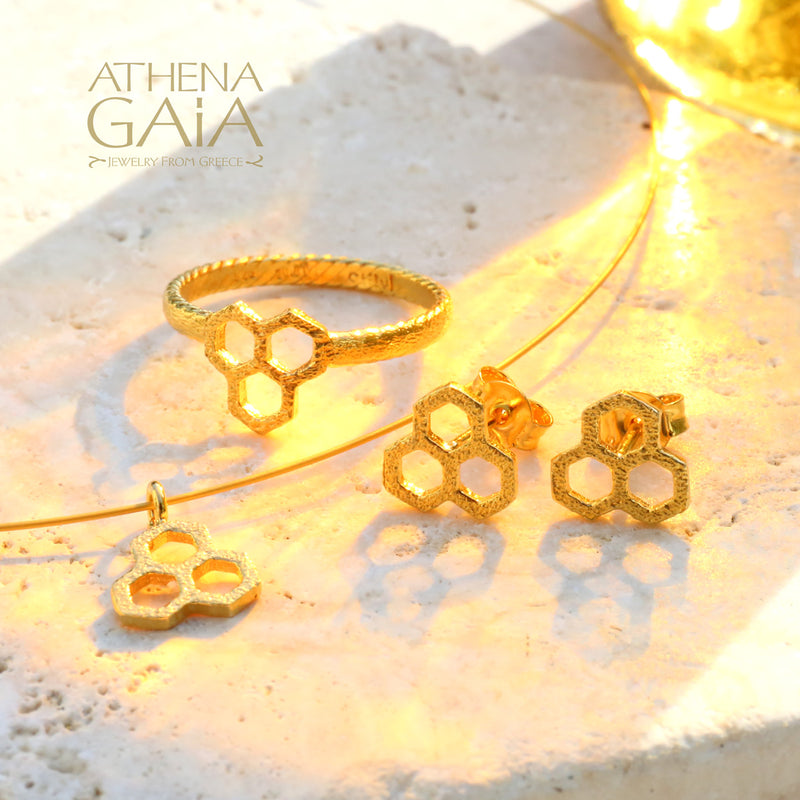 Triple Honeycomb Ring - 14k Gold Ring
