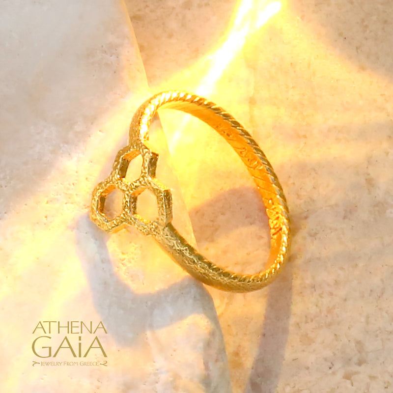 Triple Honeycomb Ring - 14k Gold Ring
