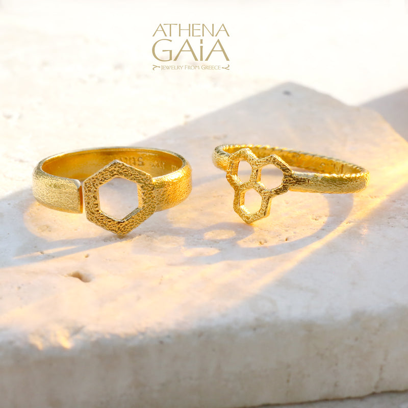 Triple Honeycomb Ring - 14k Gold Ring