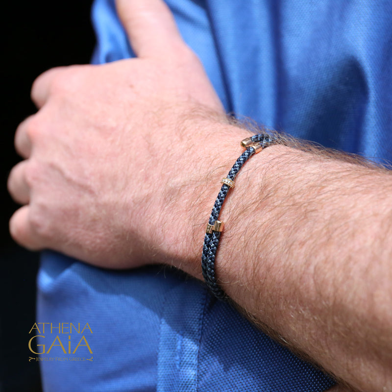 Karpathos Double Cord with Diamond Bracelet - 14k Gold Bracelet