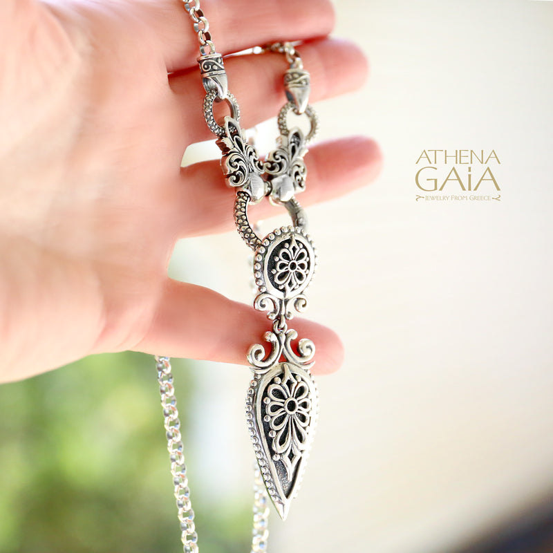 Anthemion Drop Pendant - Sterling Silver Pendant