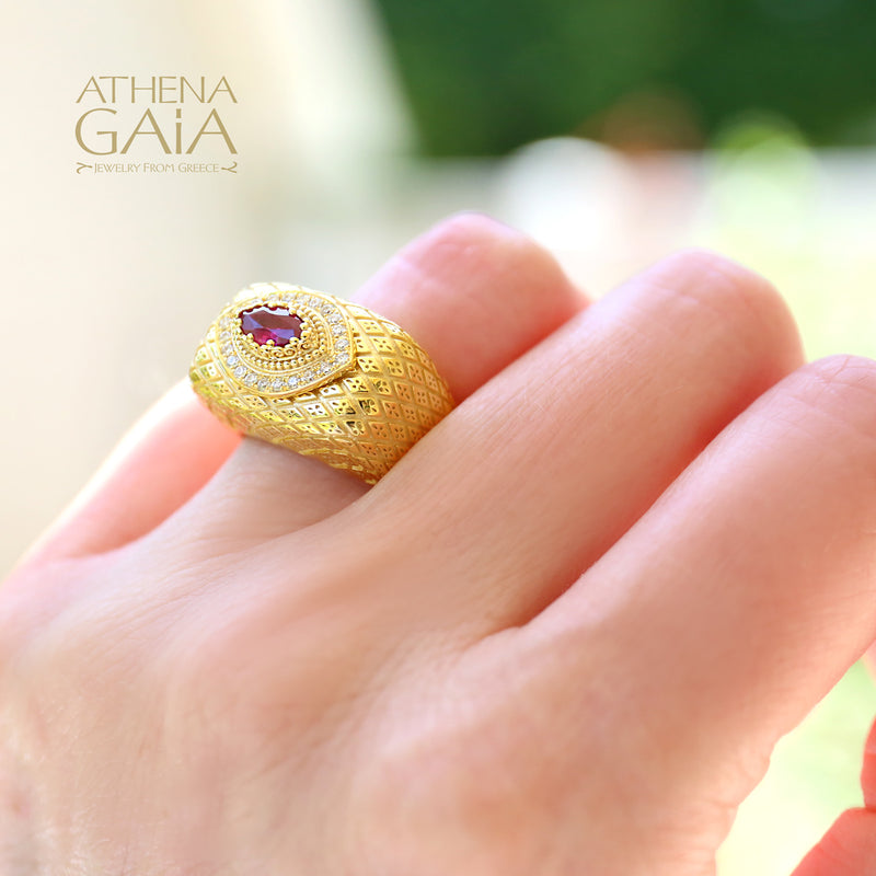 Royal Heritage Prolate Ring - 18k Gold Ring - Cocktail Ring