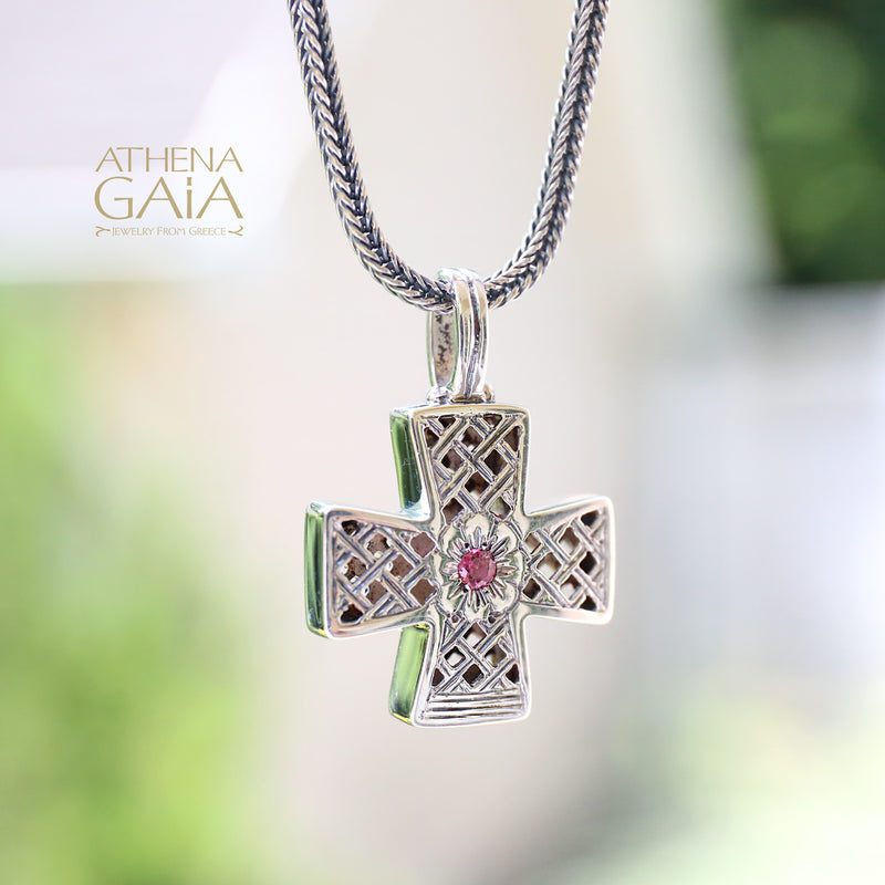 Trellis - Sterling Silver - Greek Cross Necklace