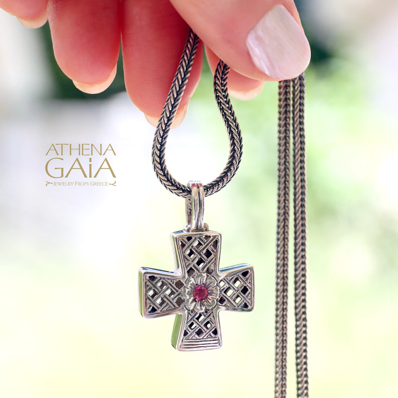 Trellis - Sterling Silver - Greek Cross Necklace