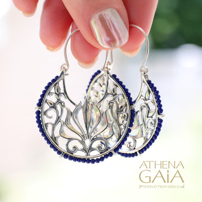 Anthemion Beaded Hoop Earrings - Sterling Silver Earrings