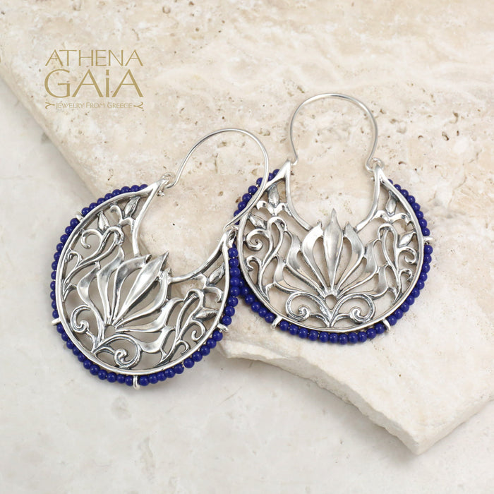 Anthemion Beaded Hoop Earrings - Sterling Silver Earrings