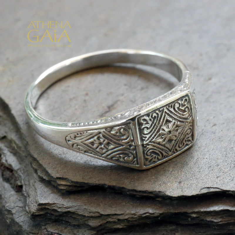 Etched Ring - Sterling Silver Ring - Signet Ring