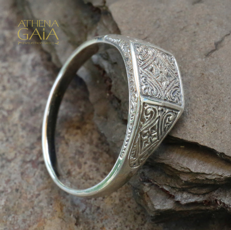 Etched Ring - Sterling Silver Ring - Signet Ring