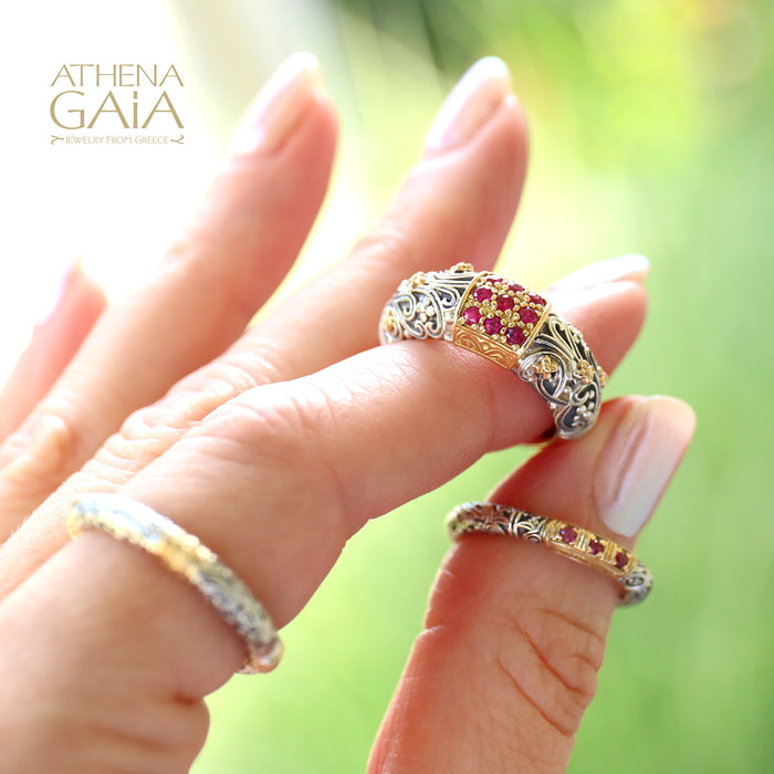 Meadow Breeze Stone Field Band Ring - 18k Gold & Sterling Silver Ring - Stackable Ring