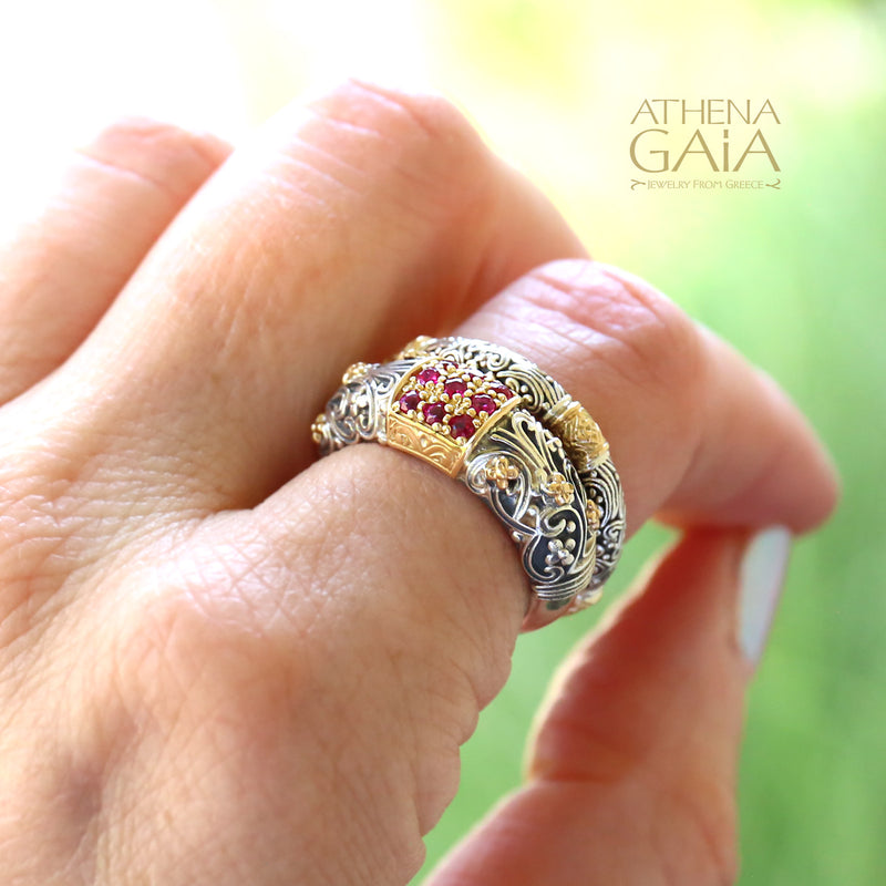 Meadow Breeze Stone Field Band Ring - 18k Gold & Sterling Silver Ring - Stackable Ring