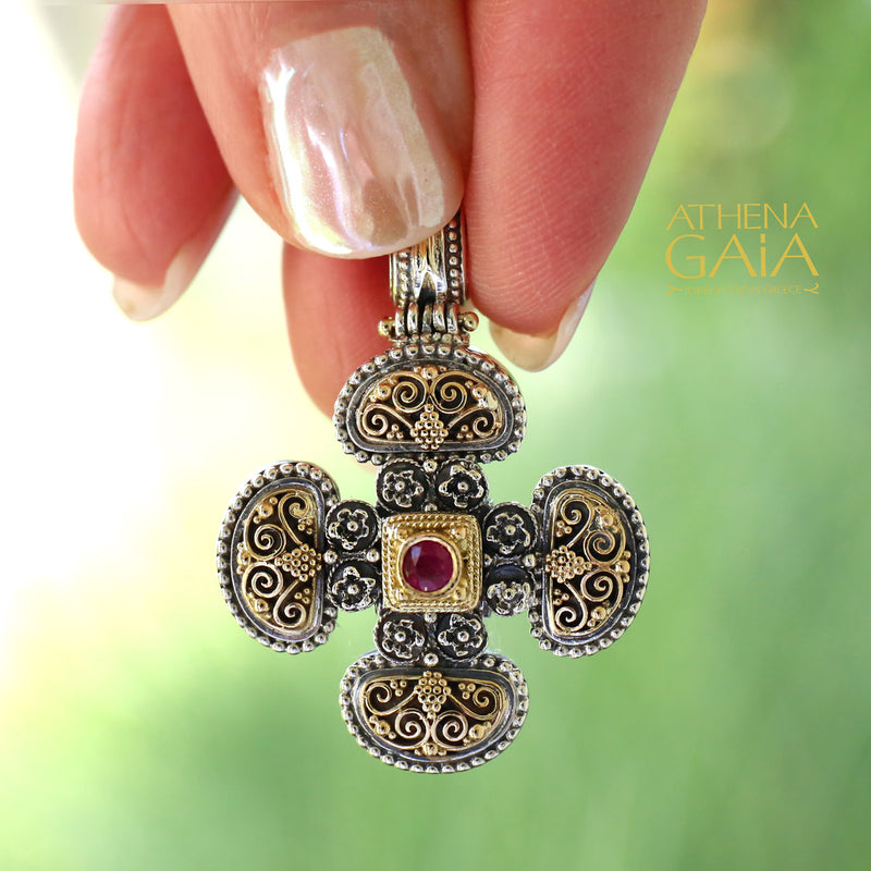 Sparta Pomme Cross Necklace - 18k Gold and Sterling Silver - Cross Necklace