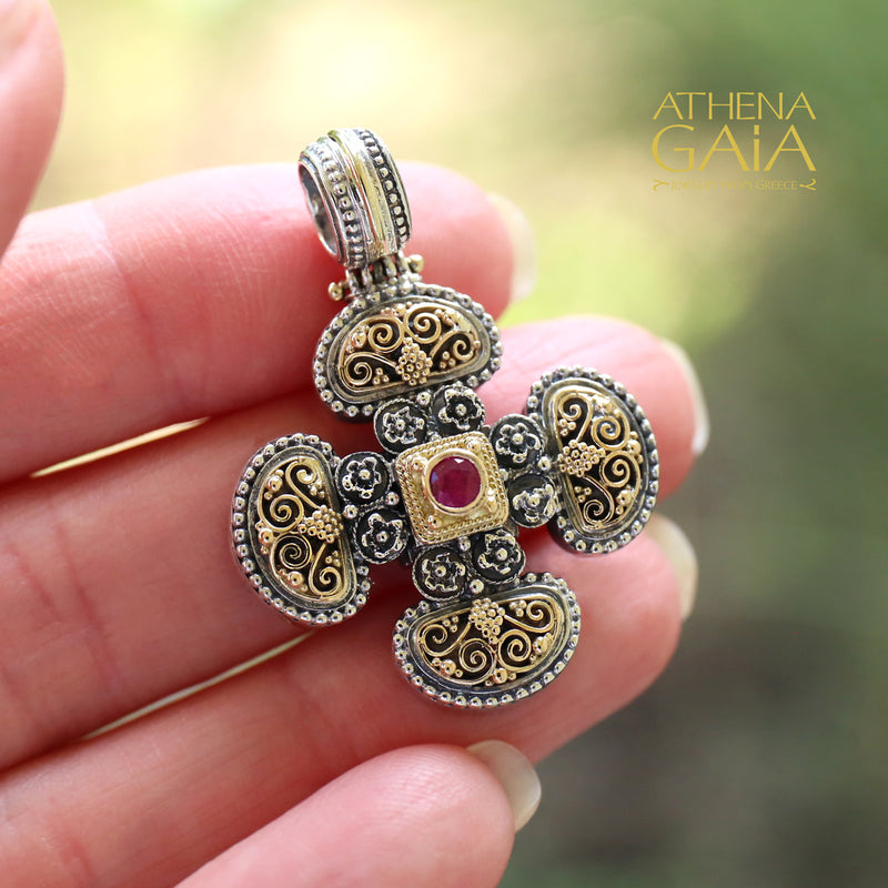 Sparta Pomme Cross Necklace - 18k Gold and Sterling Silver - Cross Necklace