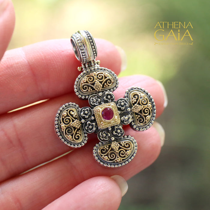 Sparta Pomme Cross Necklace - 18k Gold and Sterling Silver - Cross Necklace