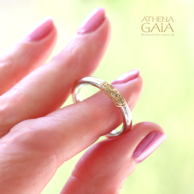 Simplicity Band Ring - 18k Gold & Sterling Silver Ring - Stackable Ring