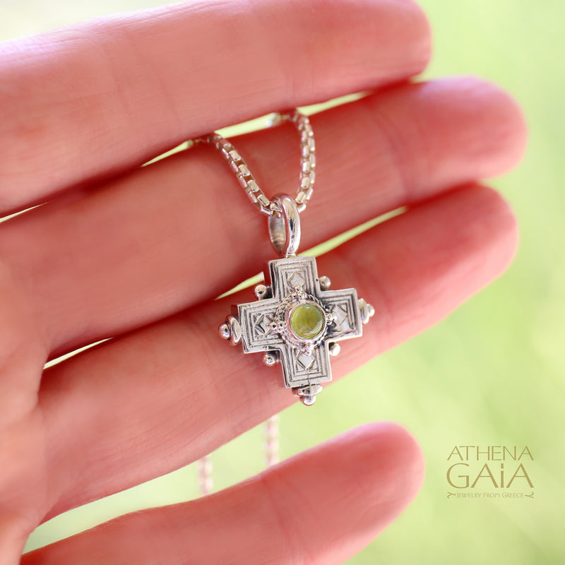 Rustic Silver Stone Cross (Small) - Sterling Silver - Greek Cross Necklace