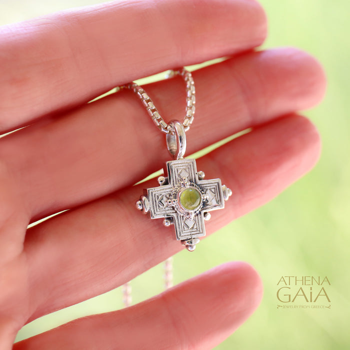 Rustic Silver Stone Cross (Small) - Sterling Silver - Greek Cross Necklace