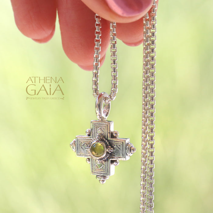 Rustic Silver Stone Cross (Small) - Sterling Silver - Greek Cross Necklace