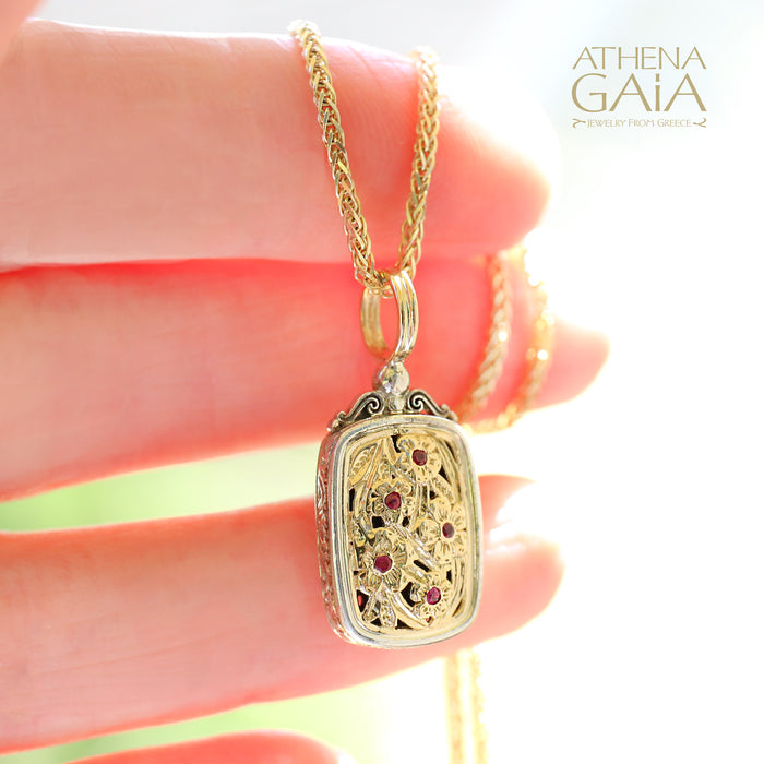 Meadow Shadows Ruby Tablet Pendant - 18k Gold & Sterling Silver Pendant (In-Stock)